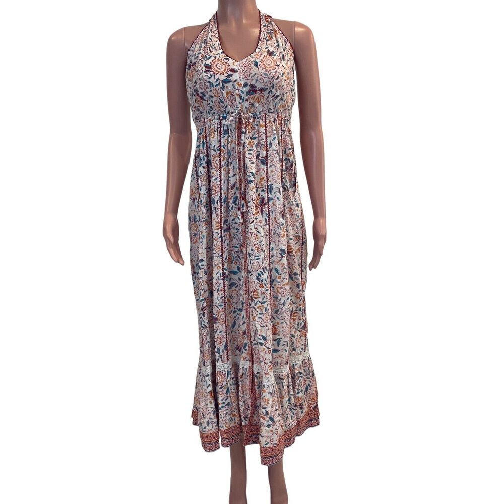 Poupette St Barth Carine Maxi Dress S Floral Halter Tiered Pockets Cottagecore - Picture 2 of 16